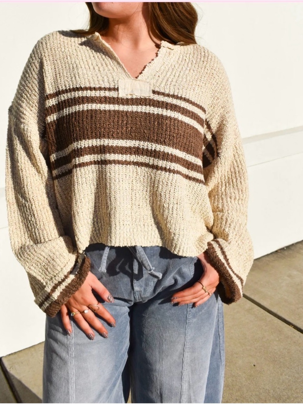 ILLA ILLA Cream & Brown Striped V-Notch Sweater